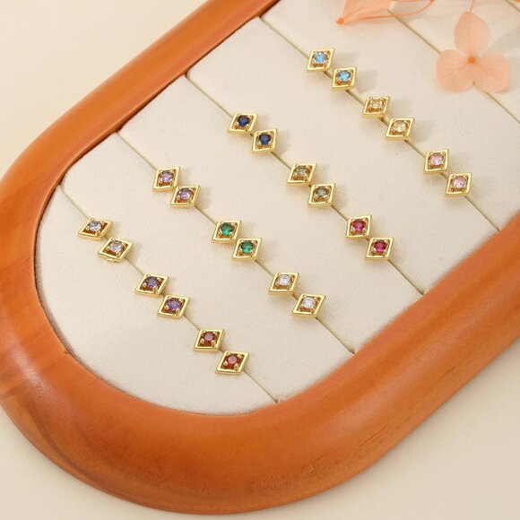 Elegant April Birthstone Gold Cubic Zirconia Stud Earrings with Unique Birthston - Picture 7 of 7